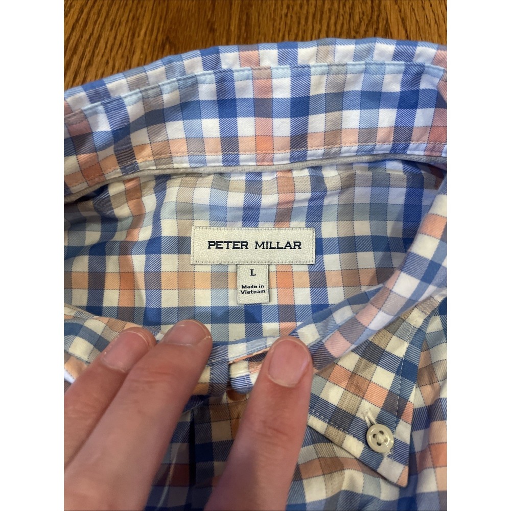 Peter Millar Men's Button‎ Down Performance Shirt Blue Pink Plaid Size Large - Picture 4 of 9